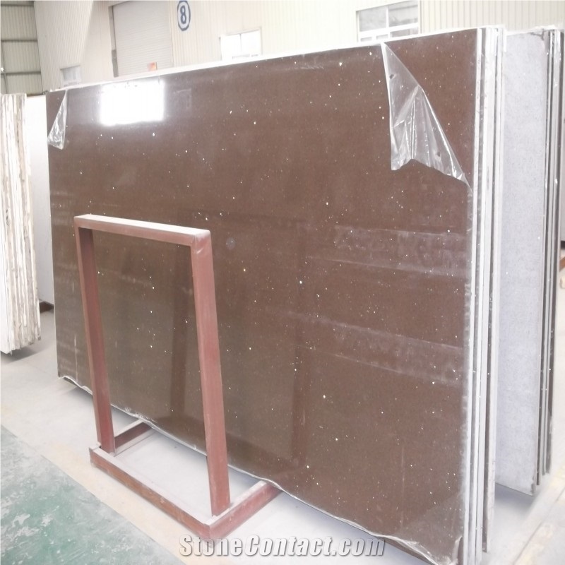 China Brown Quartz Slab for Kitchen Countertops
