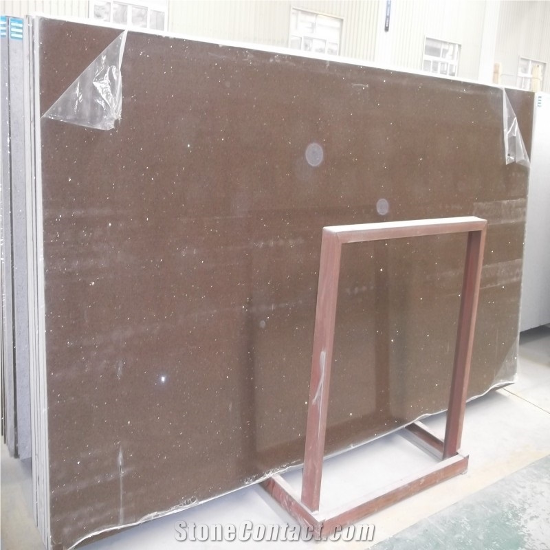 China Brown Quartz Slab for Kitchen Countertops