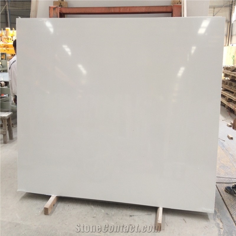 Pure White Artificial Crystallized Stone Slab Tile
