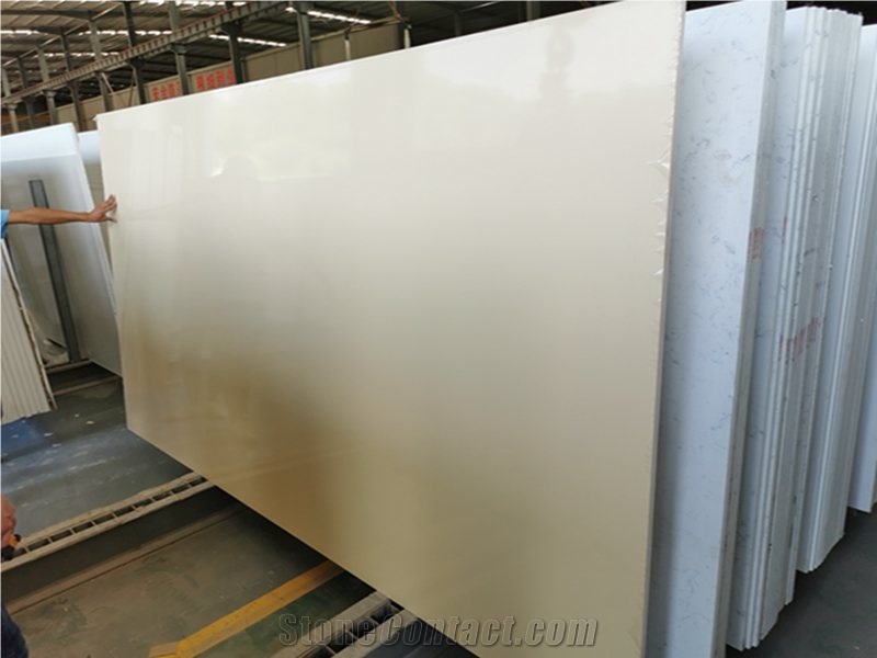 Beige Engineered Stone Quartz Kitchen Top Slab