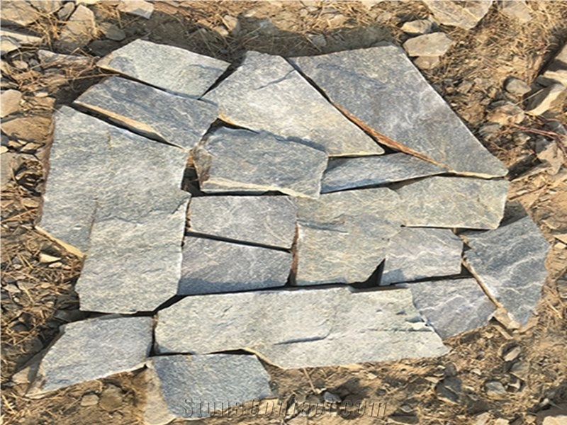 Blue Grey Rusty Slate Irregular Flagstones Walkway