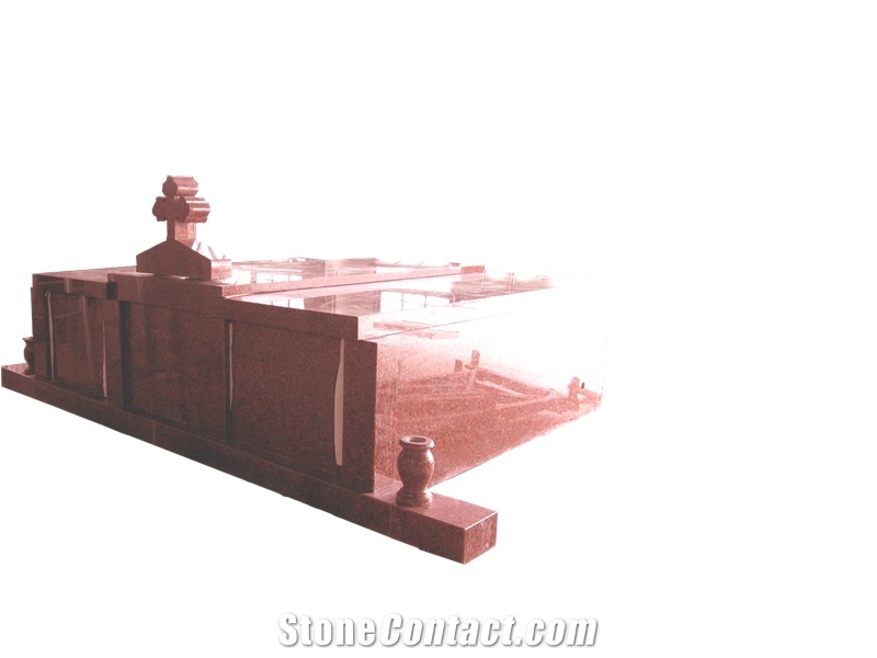 Indian Red Granite 3 Crypts Cemetery Mausoleum