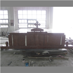 Indian Red Granite 3 Crypts Cemetery Mausoleum