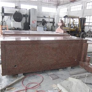 Indian Red Granite 3 Crypts Cemetery Mausoleum
