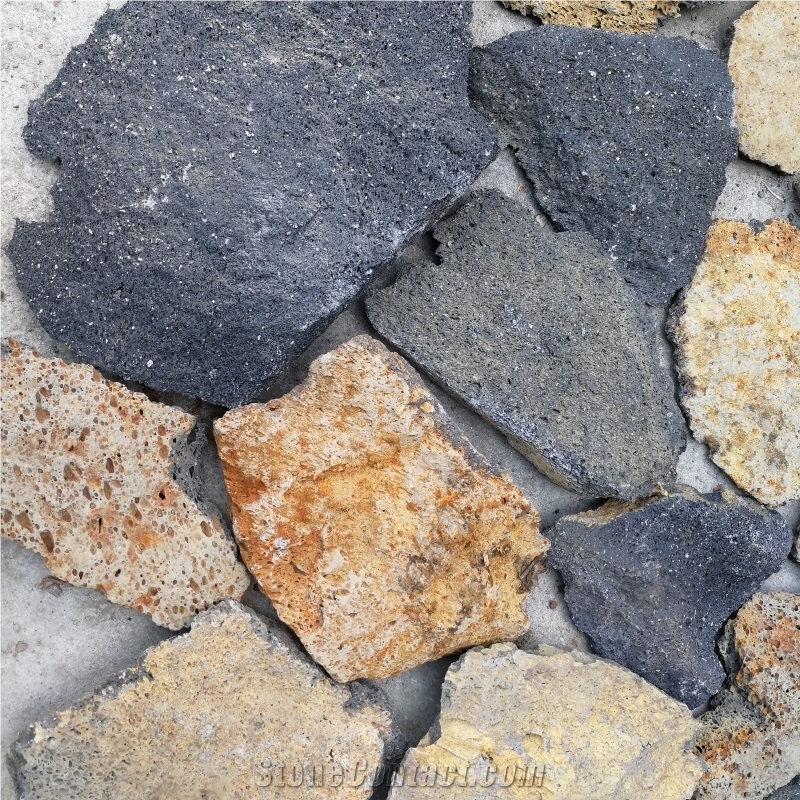 Random Yellow and Black Mixed Lava Loose Stone