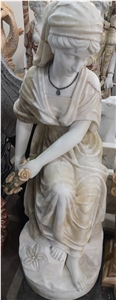 Angel Sculpture Carved White Marble Garden Statue
