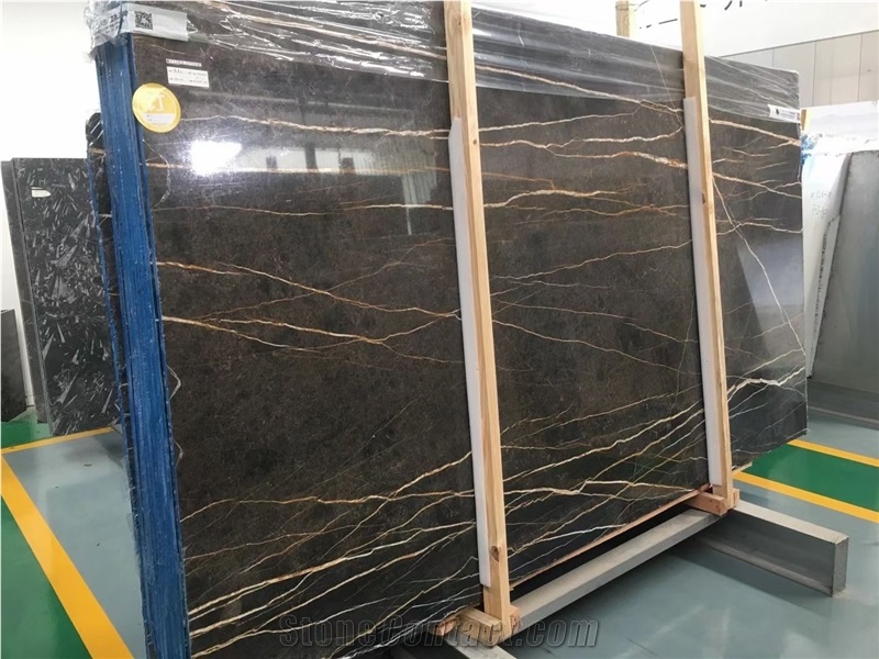 Saint Laurent Black And Gold Marble Slabs-Polished
