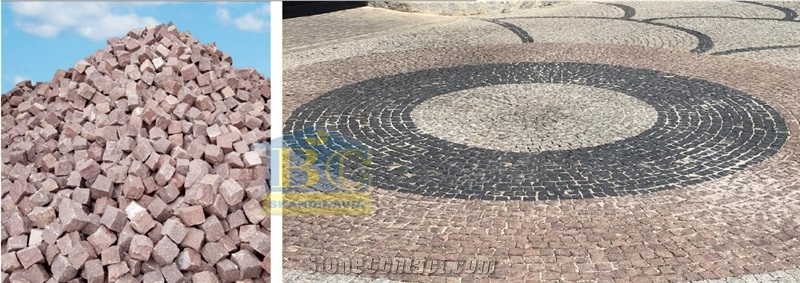 Red Basalt Cobblestone, Pavers, Cube Stone, Red Basalt Cubic Paving Stone
