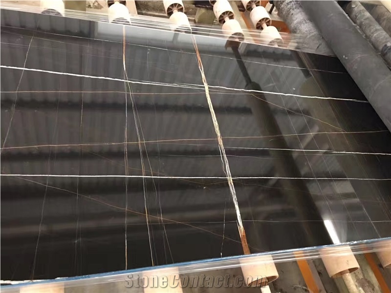 Noir Aziza Marble Laurent Black Gold Slab
