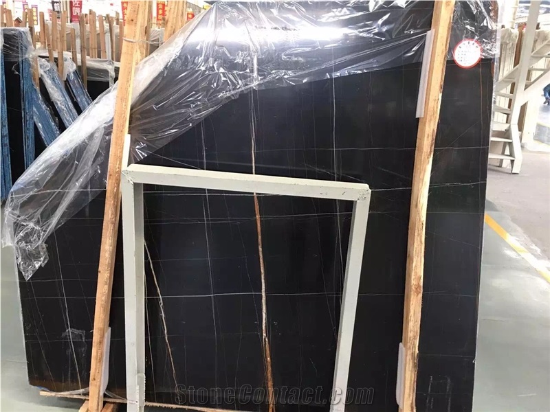 Noir Aziza Marble Laurent Black Gold Slab
