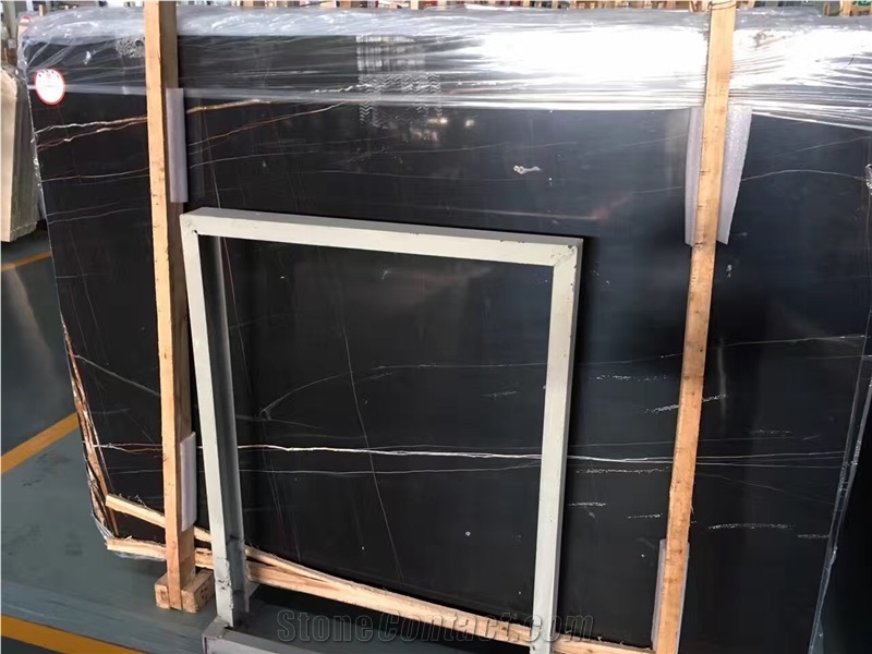 Noir Aziza Marble Laurent Black Gold Slab