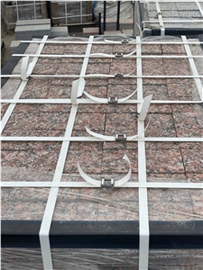 Red Granite Cubes, Rosso Santiago Deposit, Kapustinsky Granite Machine-Cut Top Flamed