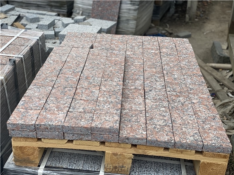Rosso Santiago Granite Cobble Stone, Red Granite Paving Stone