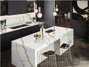 Calacatta Gold Quartz Prefab Kitchen Countertops