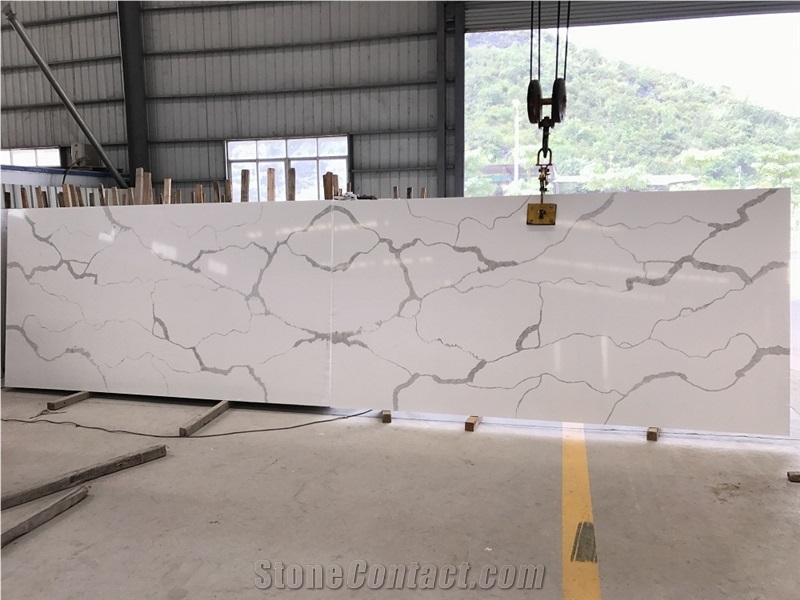 Artificial White Calacatte Quartz Slabs Silestone