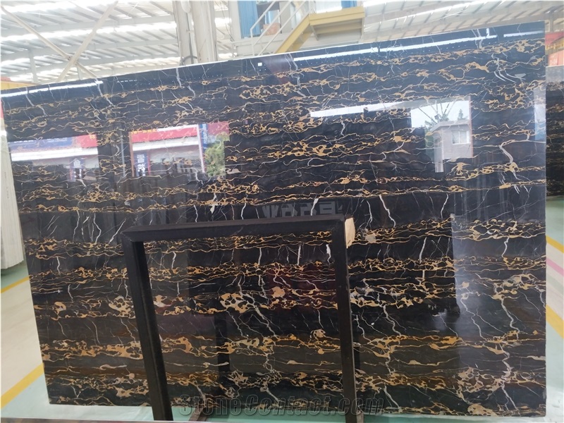Italy Black Portoto Nero Giallo Marble Slabs Wall Floor Tile