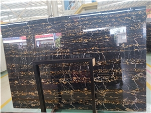 Italy Black Portoto Nero Giallo Marble Slabs Wall Floor Tile
