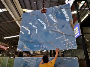 Polished Pakistan Dream Ocean Onyx Blue Jade Tiles,Slabs