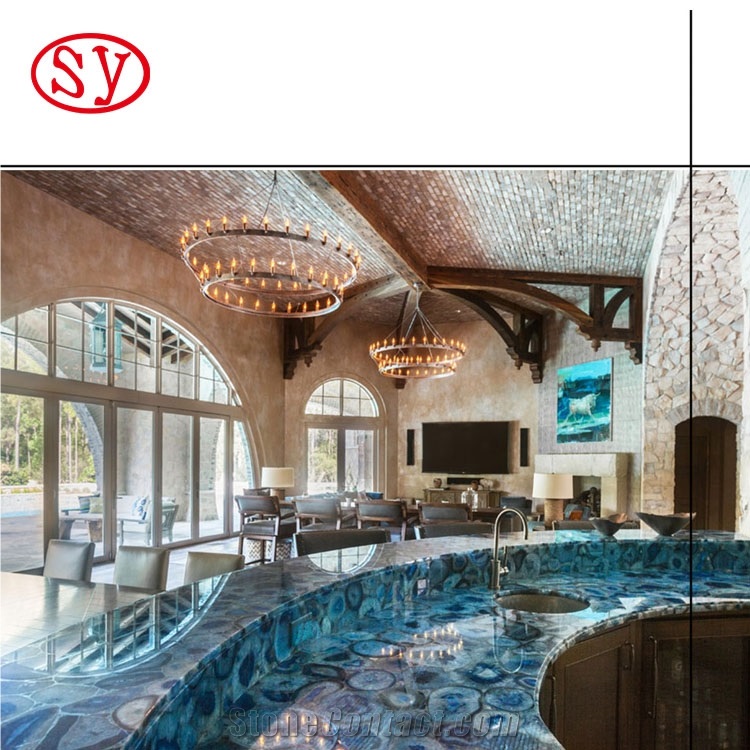 Blue Agate Bar Table Top/Luxury Wall Design
