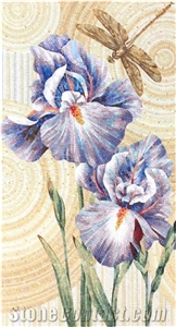 Beautiful Dragonfly with Orchid Glass Mosaic Art Medallion Beautiful Dragonfly with Orchid Glass Mosaic Art Medallion