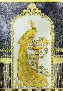 Beautiful Peacock Glass Mosaic Medallion for Wall