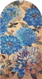 Beautiful Poeny with Orchid Glass Mosaic Art Medallion