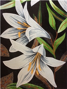 Orchid with Green Leaves as Background Glass Mosaic
