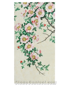 Pink Plum Blossom on a Vase Glass Mosaic Art Medallion