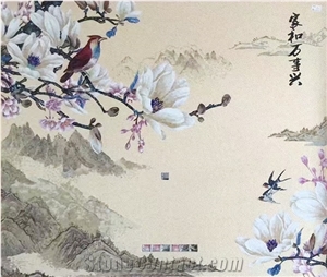 Plum Blossom and Birds Glass Mosaic Art Medallion Design