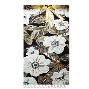 White Chrysanthemum Flower Glass Mosaic Artworks Medallion