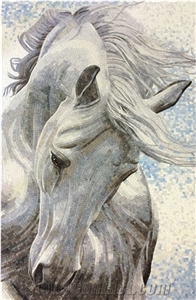 White Horse Head Glass Mosaic Art Medallion