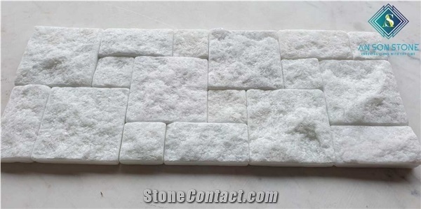 Tumbled Crystal White Marble Wall Panel Combination Design