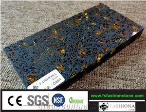 Cheap Golden Black Engineered Artificial Quartz Slab C651