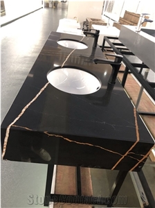 Artificial Quartz Stone Black Calacatta Quartz Slabs