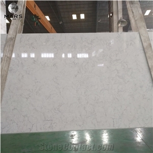 Best Selling White Carrara Look Quartz Slabs with Grey Veins