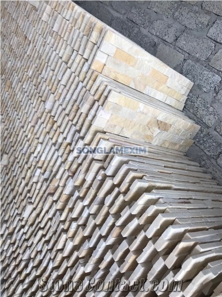 Yellow Crystal Marble Glued Z Shape Wall Panel - 4 Lines