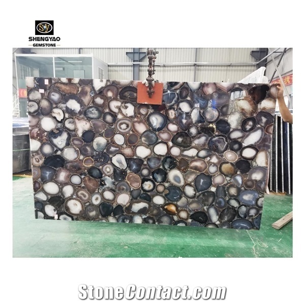 Backlit Feature Wall Home Decor Gemstone Grey Agate Slab