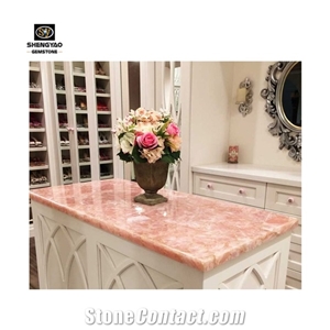 Customized Gemstone Pink Crystal Kitchen Bar Top for Villa