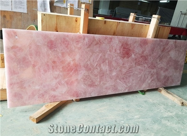 Customized Gemstone Pink Crystal Kitchen Bar Top for Villa