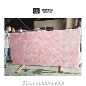 Customized Gemstone Pink Crystal Kitchen Bar Top for Villa