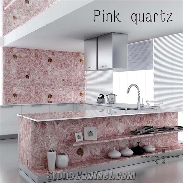 Customized Gemstone Pink Crystal Kitchen Bar Top for Villa