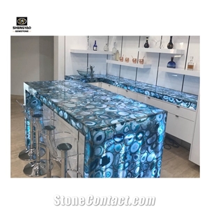 Semi Precious Blue Gemstone Agate Slab For Countertop