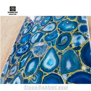 Semi Precious Blue Gemstone Agate Slab For Countertop