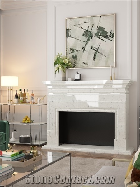 Modern Design Beige Marble Fireplace Decoreaction