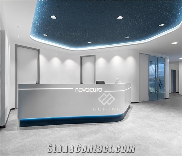 Custom Logo Two Person White Artificial Marble Curved Reception Desk