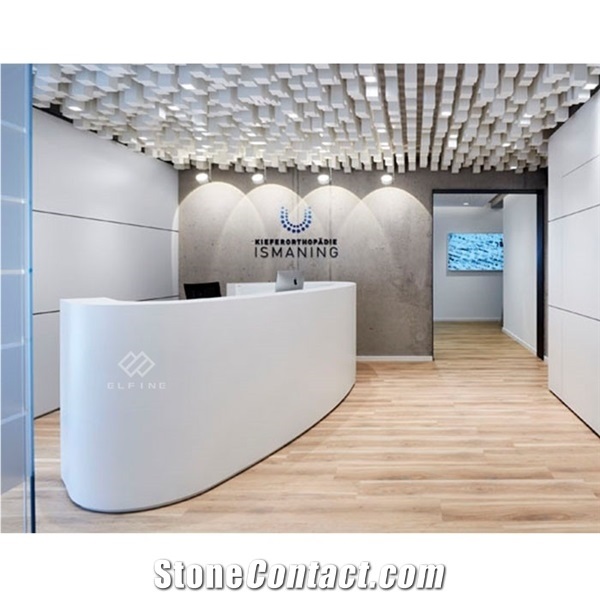 White Round Shape Artificial Stone  Reception Desk
