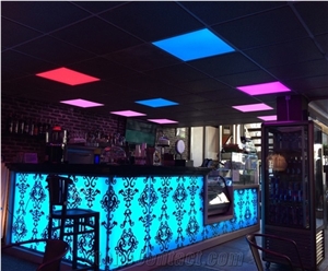 Curved Artificial Marble Nightclub Furniture Led Bar Counter