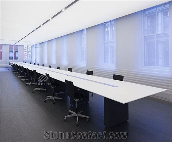 High Gloss Pure White Office Artificial Marble Conference Table