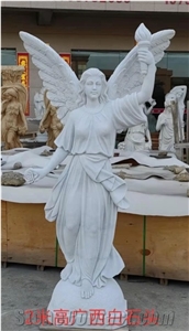 White Marble Western Lady Angel Sculptures