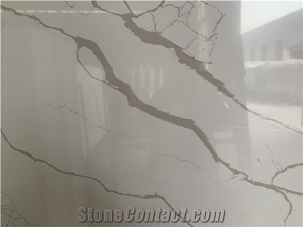 Beautiful Calacatta White Quartz Slabs Engineer Stone
